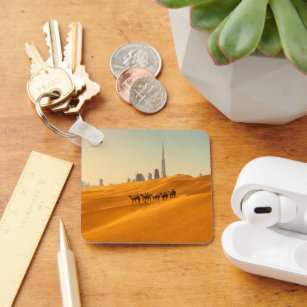 Deserts   Dubai's Skyline View with Camels Keychain