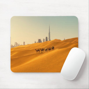 Deserts Dubai's Skyline View with Camels Mouse Pad