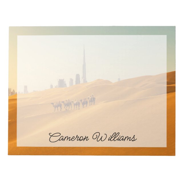 Deserts | Dubai's Skyline View with Camels Notepad (Front)