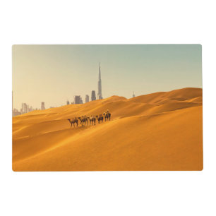 Deserts Dubai's Skyline View with Camels Placemat