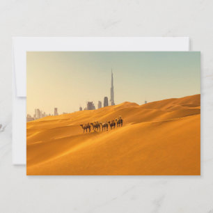 Deserts Dubai's Skyline View with Camels Thank You Card