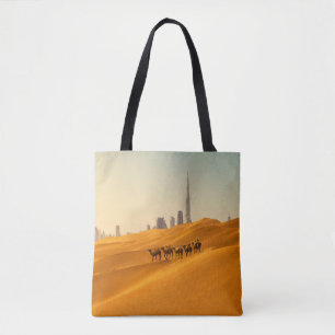 Deserts Dubai's Skyline View with Camels Tote Bag