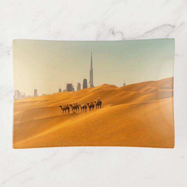 Deserts | Dubai's Skyline View with Camels Trinket Tray (Front)