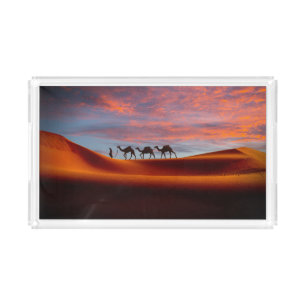 Deserts Man & Camels in the Sand Dunes Acrylic Tray