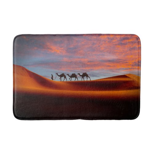 Deserts  Man  Camels in the Sand Dunes Bath Mat