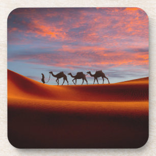 Deserts Man & Camels in the Sand Dunes Beverage Coaster