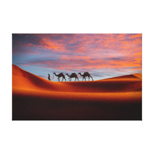 Deserts   Man & Camels in the Sand Dunes Canvas Print