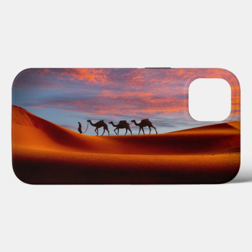 Deserts  Man  Camels in the Sand Dunes iPhone 13 Case