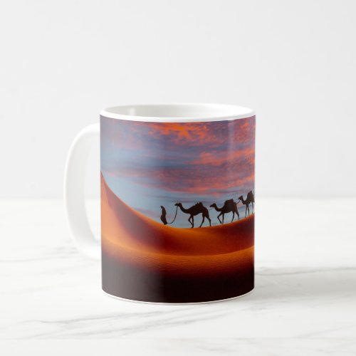 Deserts  Man  Camels in the Sand Dunes Coffee Mug