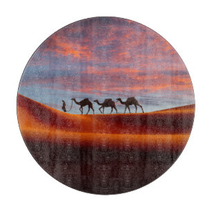 Deserts Man & Camels in the Sand Dunes Cutting Board