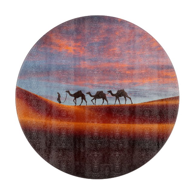 Deserts | Man & Camels in the Sand Dunes Cutting Board (Front)