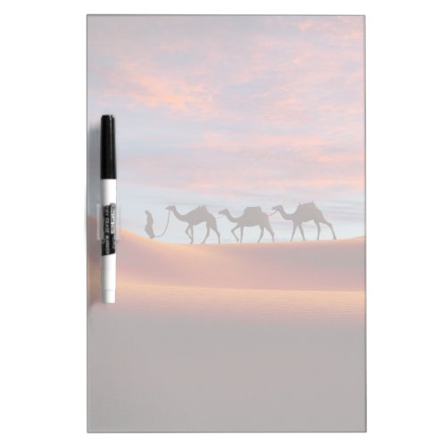 Deserts  Man  Camels in the Sand Dunes Dry Erase Board