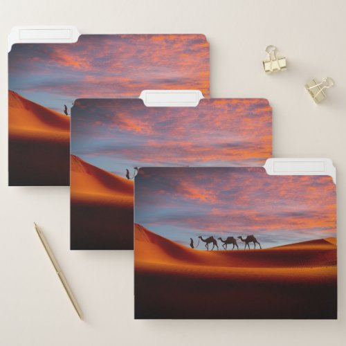 Deserts  Man  Camels in the Sand Dunes File Folder