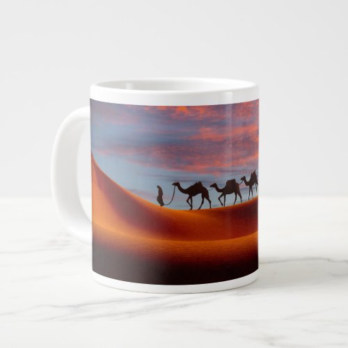 Deserts  Man  Camels in the Sand Dunes Giant Coffee Mug