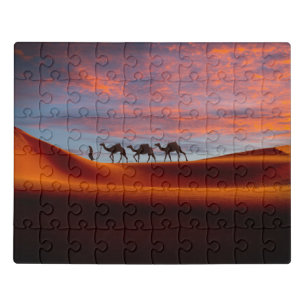 Deserts Man & Camels in the Sand Dunes Jigsaw Puzzle