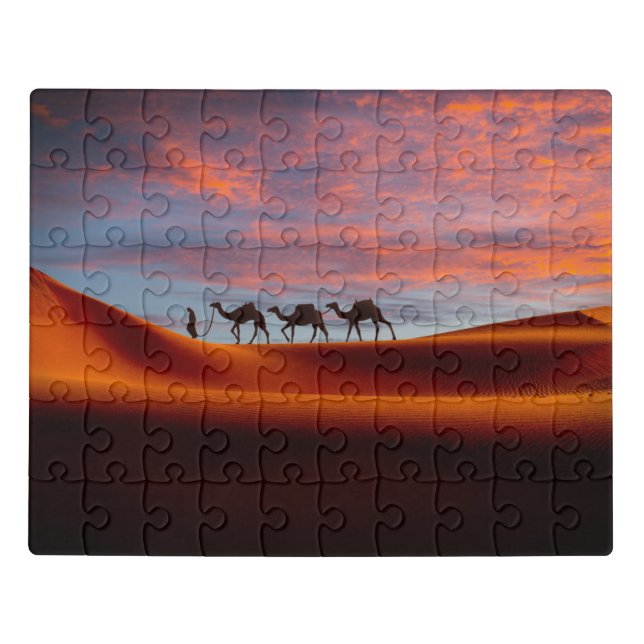 Deserts | Man & Camels in the Sand Dunes Jigsaw Puzzle (Puzzle Horizontal)