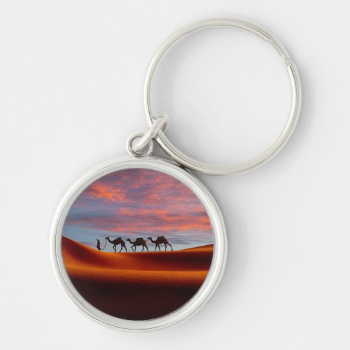 Deserts  Man  Camels in the Sand Dunes Keychain