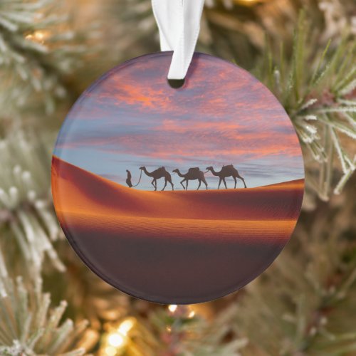 Deserts  Man  Camels in the Sand Dunes Ornament