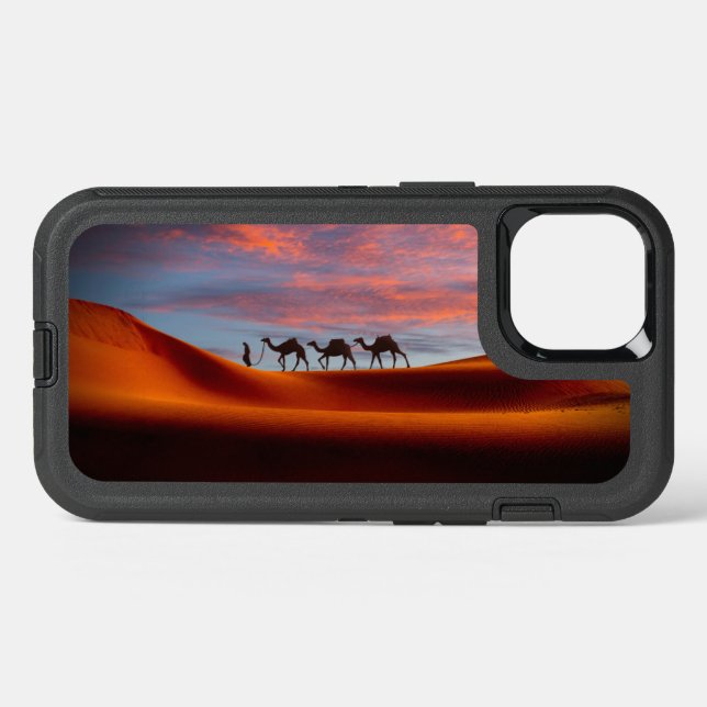 Deserts | Man & Camels in the Sand Dunes Otterbox iPhone Case (Back Horizontal)