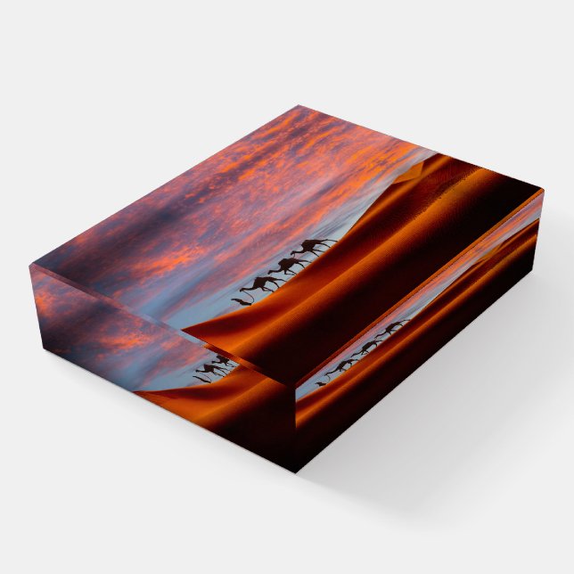 Deserts | Man & Camels in the Sand Dunes Paperweight (Angled)