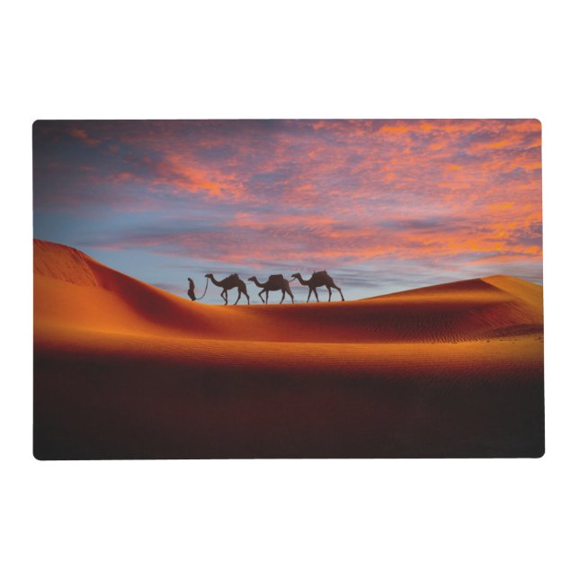 Deserts | Man & Camels in the Sand Dunes Placemat (Front)