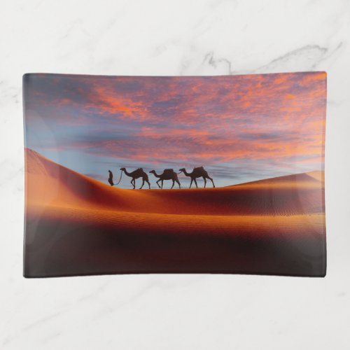 Deserts  Man  Camels in the Sand Dunes Trinket Tray