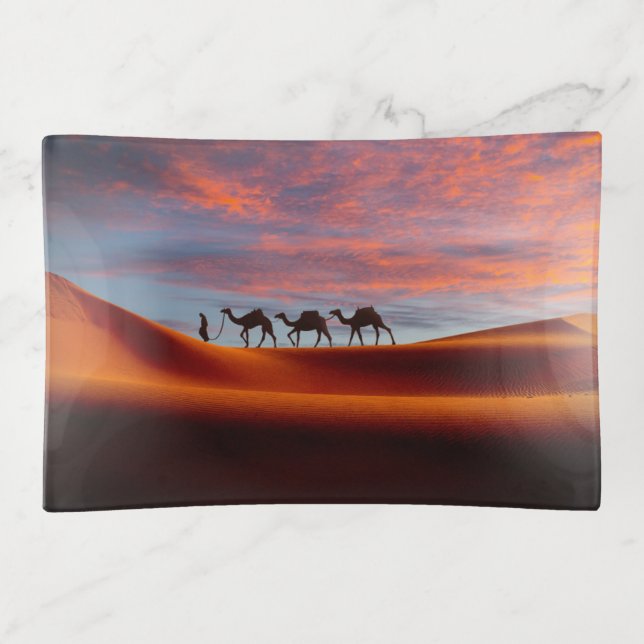 Deserts | Man & Camels in the Sand Dunes Trinket Tray (Front)