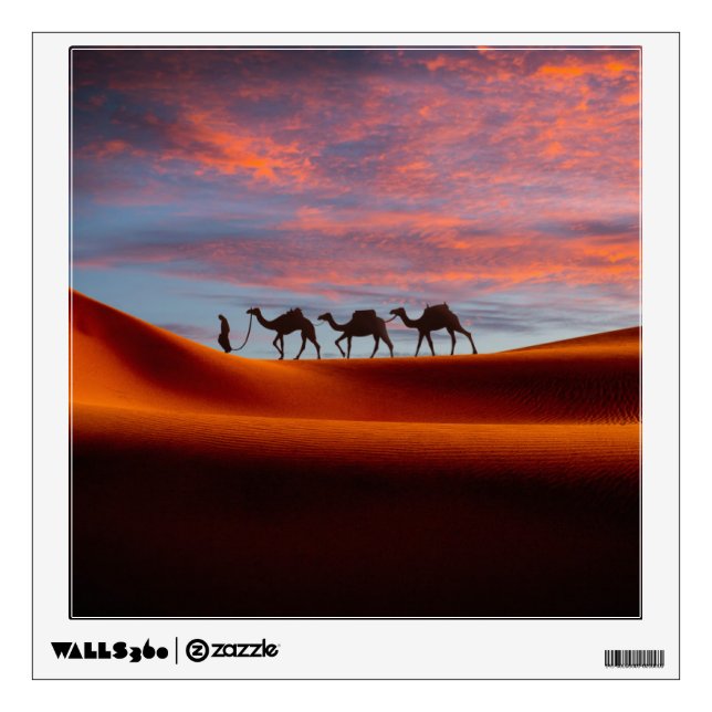 Deserts | Man & Camels in the Sand Dunes Wall Decal (Front)
