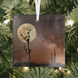 Deserts Saguaro Cactus With Birds in Desert Glass Ornament