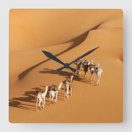 Deserts  Tuareg Walk with Camels Square Wall Clock