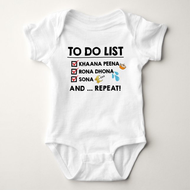 Desi Baby To-Do List! (Eat, Cry, Sleep) Bodysuit (Front)