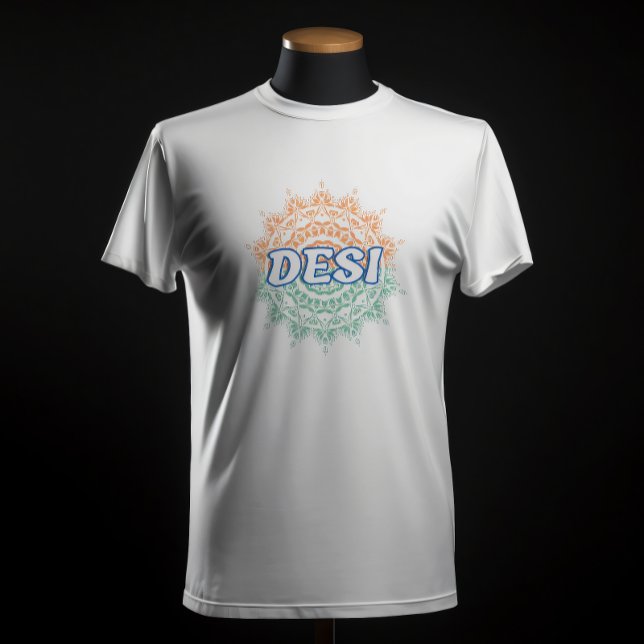 DESI Chakra Design Indian Tricolour Flag Tiranga T-Shirt (Creator Uploaded)