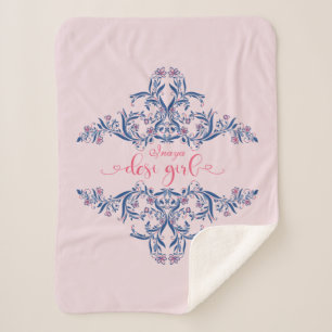 Desi Girl Text with Floral Persian Henna Pattern Sherpa Blanket