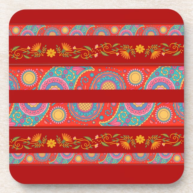 Desi Wedding Style Deep Red Design Beverage Coaster (Front)
