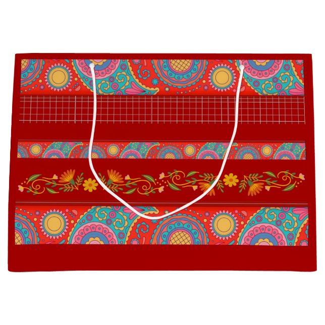 Desi Wedding Style Deep Red Design Large Gift Bag (Front)