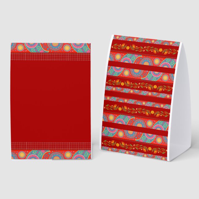 Desi Wedding Style Deep Red Design Paper Table Tent (Front/Back)