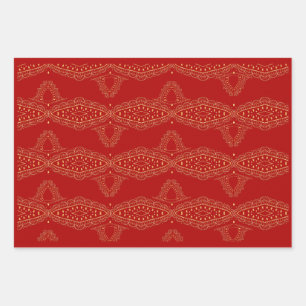 Desi Wedding Style Deep Red Design Wrapping Paper Sheets