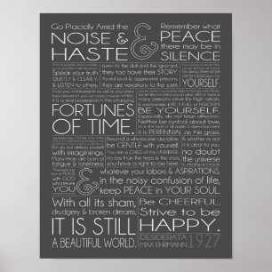Desiderata 11x14 White Text on Gray Poster