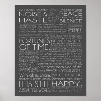 Desiderata 11x14 White Text on Gray Poster