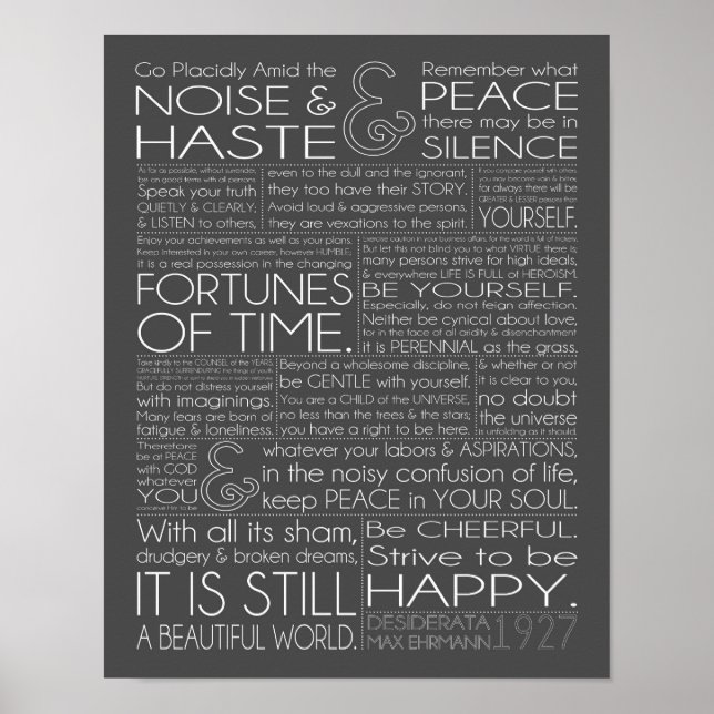 Desiderata 11x14 White Text on Gray Poster (Front)