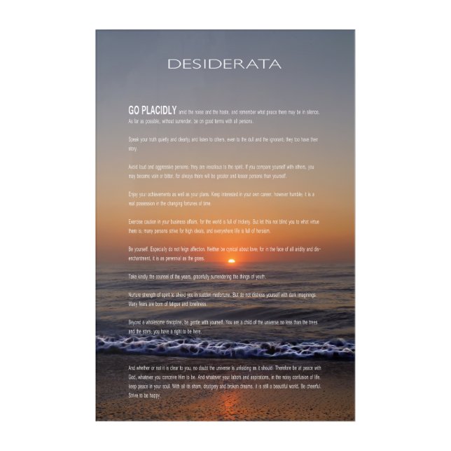 DESIDERATA Beach Golden Sunrise Acrylic Print (Front)