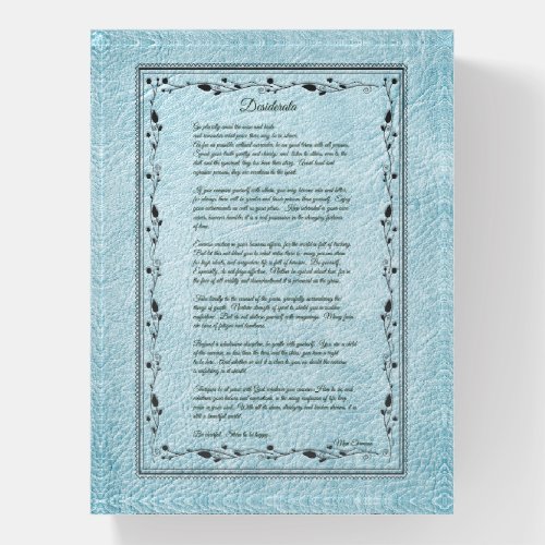 Desiderata Black Text On Blue Leather Paperweight