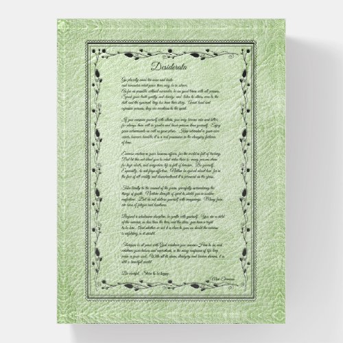 Desiderata Black Text On Green Leather Paperweight