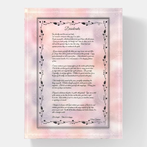 Desiderata Black Text On Irridescent Pink Paperweight