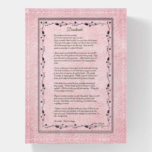 Desiderata Black Text On Pink Leather Paperweight