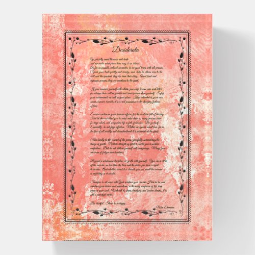 Desiderata Black Text On Pink Marble Paperweight
