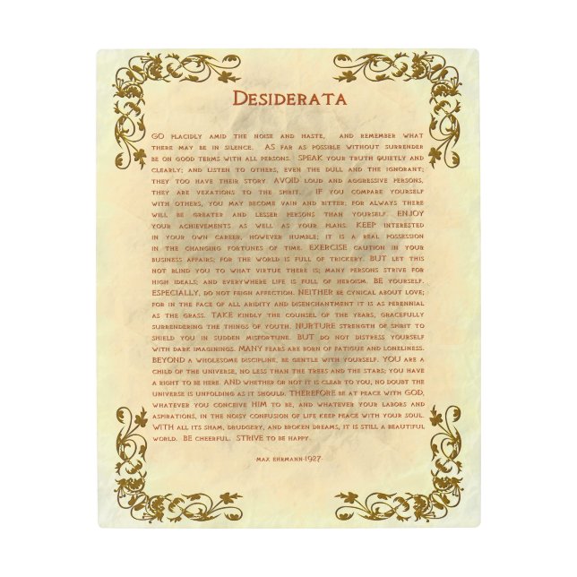 DESIDERATA (DESIRED THINGS) Gold Filigree Trim Met Metal Print (Front)