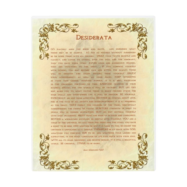 DESIDERATA (DESIRED THINGS) Gold Filigree Trim Metal Print (Front)
