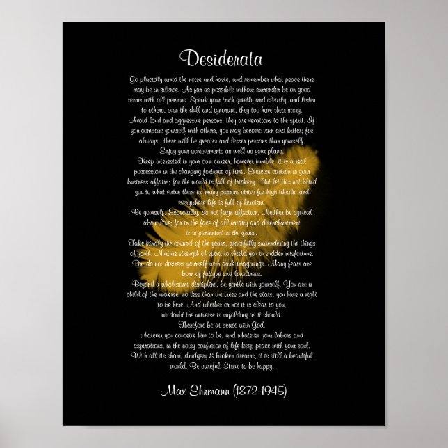 Desiderata "desired things" Golden feather black Poster (Front)