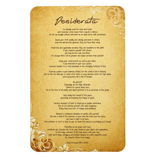 Desiderata "Desired Things" on Vintage Parchment Magnet (Vertical)